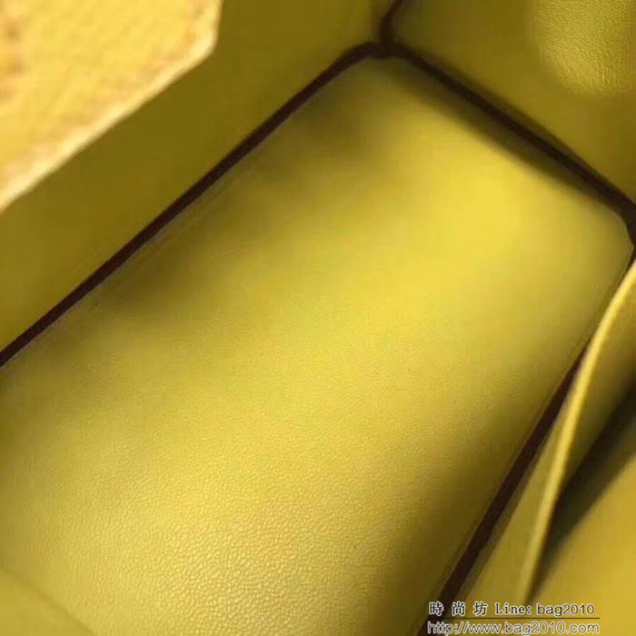 HERMES愛馬仕 鉑金包 Birkin 25cm 蜥蜴 Lizard leather 檸檬黃 銀扣 蠟線手縫 時尚手提包  Ama1151
